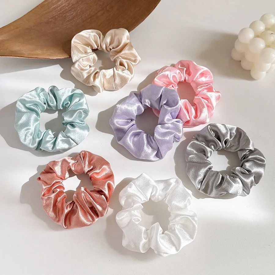 Retro crystal satin large intestine hair circle cross-border Amazon hot sale solid color high-end all-match head rope hair deco