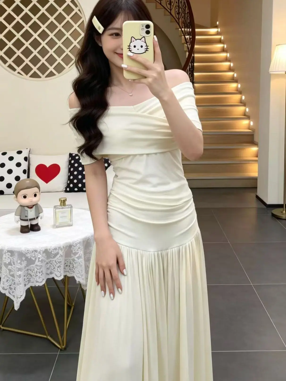 

Корейский стильный комплект: топ на одно плечо и юбка, женский летний элегантный комплект из двух предметов, юбка-полусолнце.