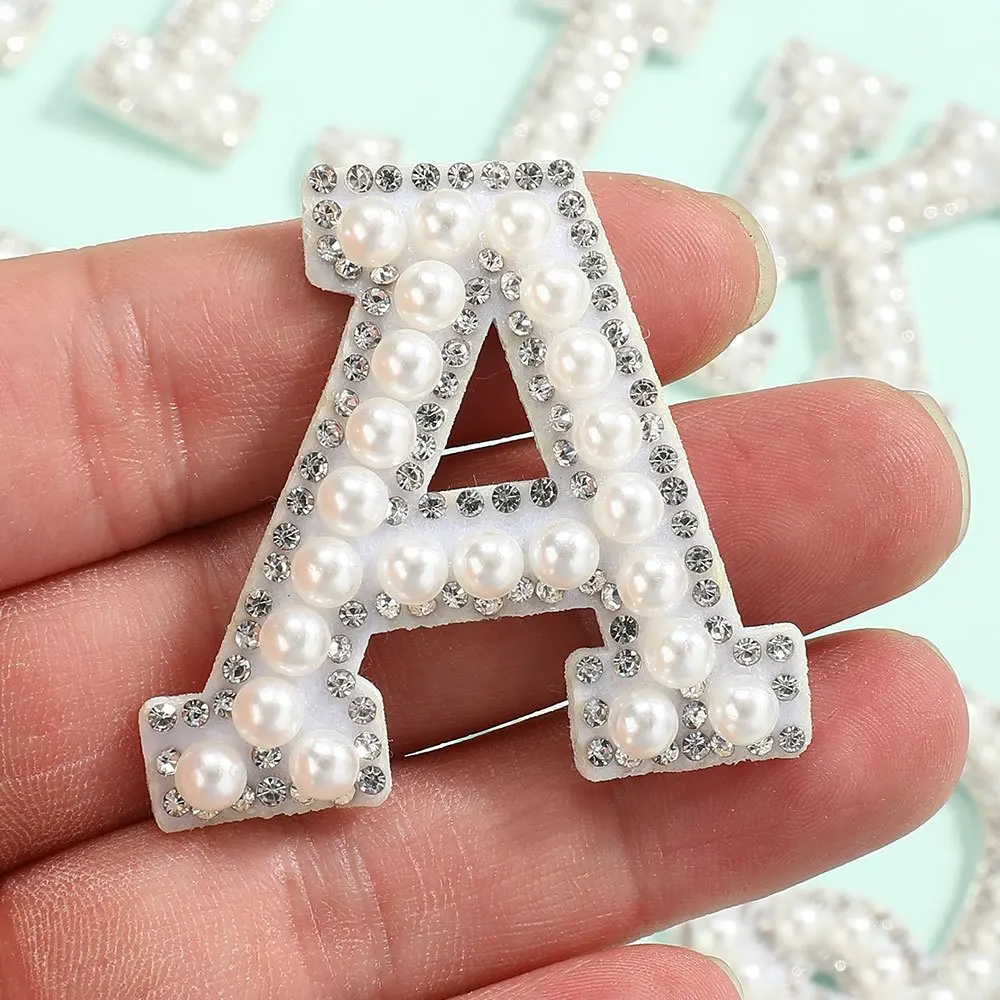 iYOE 1/5pcs Rhinestone Letter Patch Wedding A-Z Polyester English Alphabet Applique for Bride Tribe DIY Hat Bag Clothing Craft