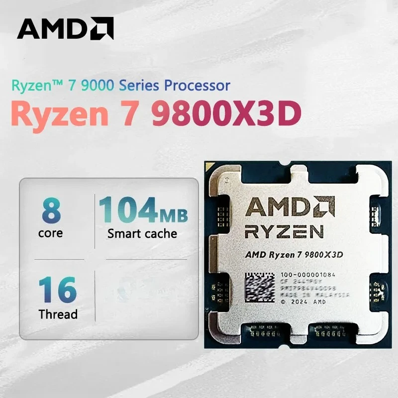 AMD Ryzen 7 9800X3D 8-Core 16-Thread 4.7GHz R7 9800X3D DDR5 Socket AM5  4NM L3=96M Processor 120W No Fan