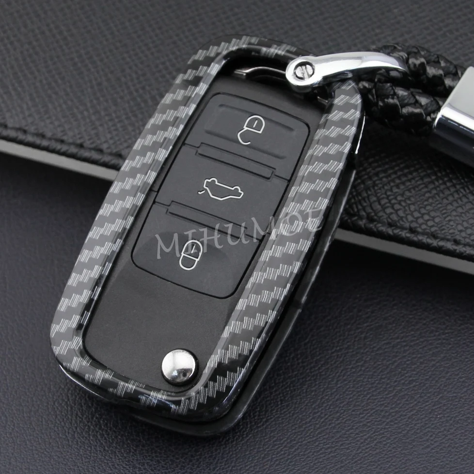 Carbon Fiber Flip Key Fob Chain Cover Case For VW Golf MK6 Tiguan Jetta Polo Beetle Passat Scirocco Touran Eos Car Accessories