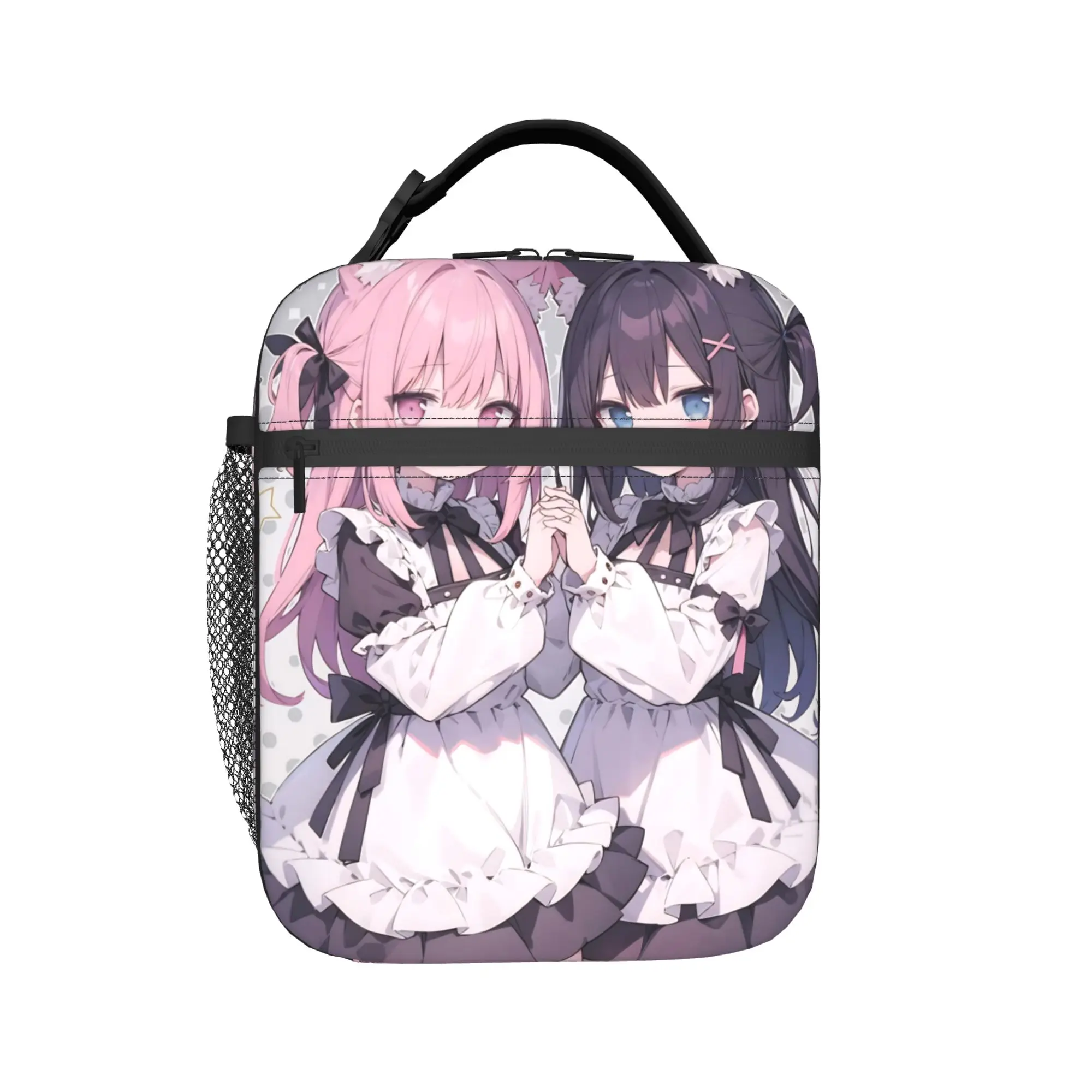 Twin Cat Girls Thermal Insulated Lunch Bag for Travel  Portable Food Bag Container Men Women Thermal Cooler Lunch Boxes