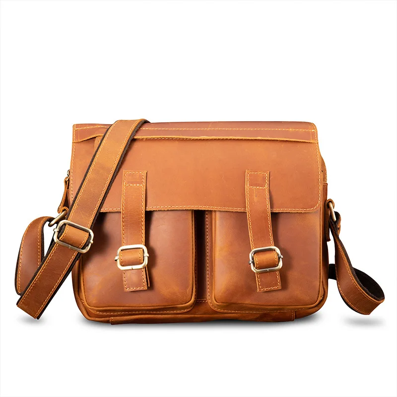 YL-18D-203 Men's Genuine Leather Top Layer Cowhide Handbag, Crazy Horse Retro Minimalist Crossbody Briefcase
