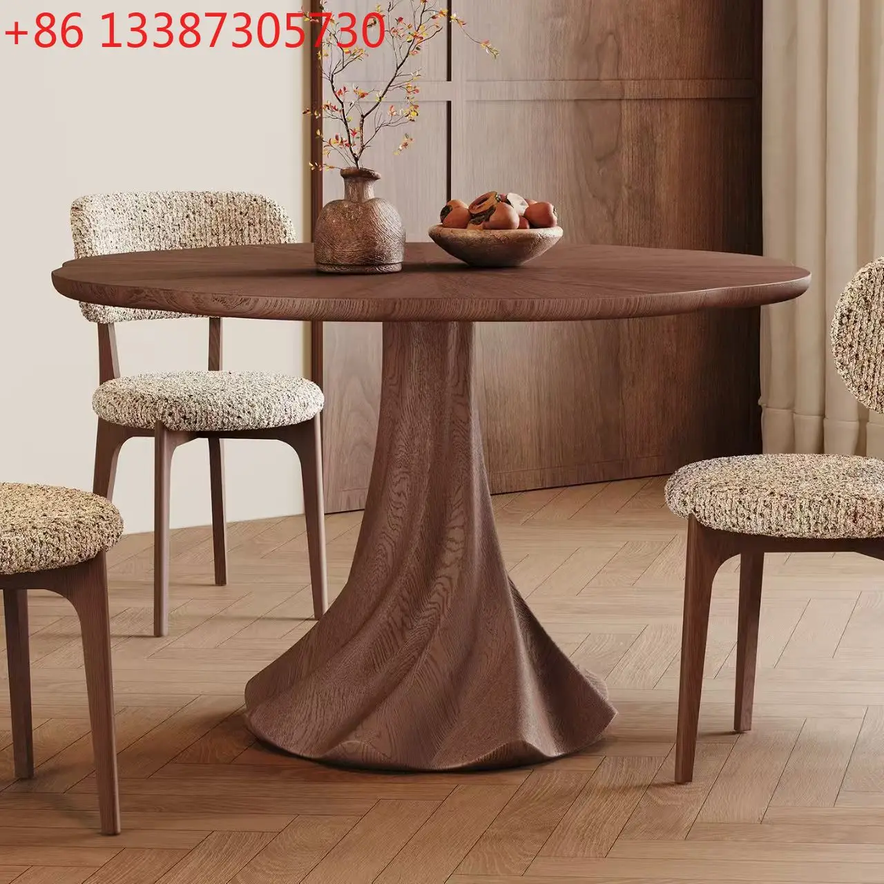 

Круглый обеденный стол из массива ореха в стиле середины века для небольшой квартиры, новый, полностью из массива дерева