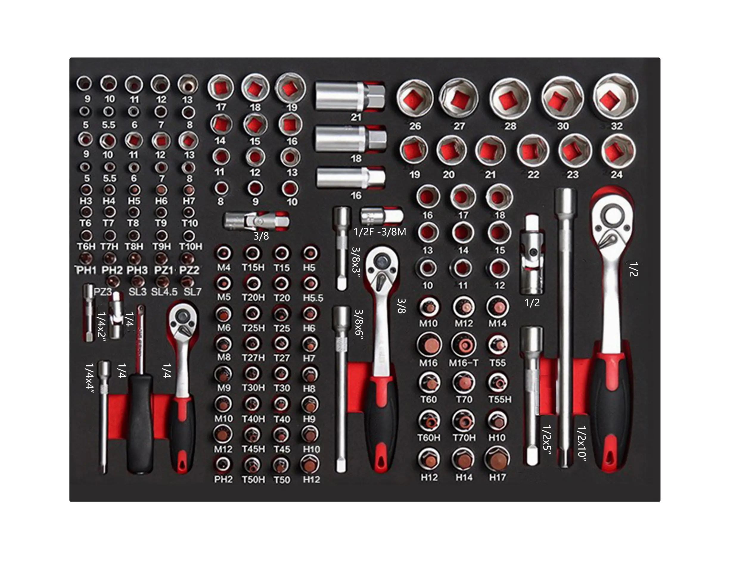 139pcs 1/4" 3/8 " 1/2" DR.Sockets Wrench Set Tool Box Set OEM Auto Repair Workshop Tool Set