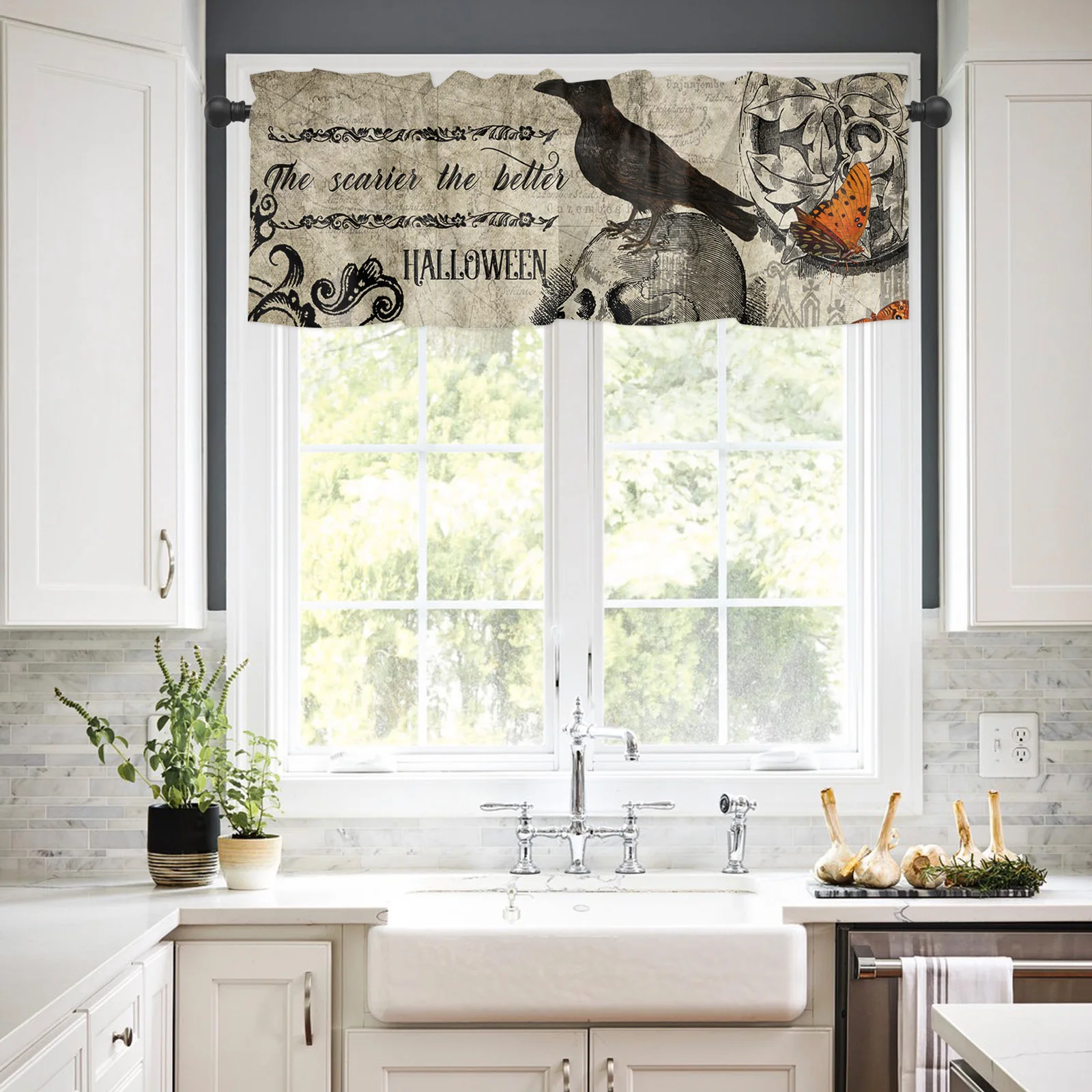 ZEDLIYU Valances for Windows Kitchen Living Room Small Window Valance Happy Halloween 1 Panel, 54 x 18 Inch