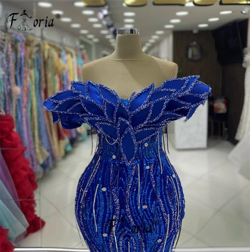 Royal Blue Elegant Dubai Mermaid Evening Dresses Bling Beads 3D Appliques Arabic Prom Dress Luxury Celebrity Party Gowns 2024