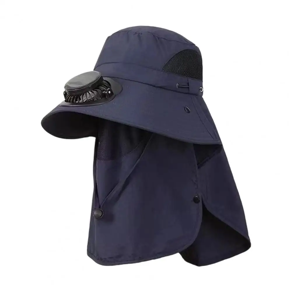 Solar Fan Sun Hat Outdoor Cooling Fan Hat with Neck Flap Face Protection Cover Wide Brim Sun Protection Cap for Hiking Fishing