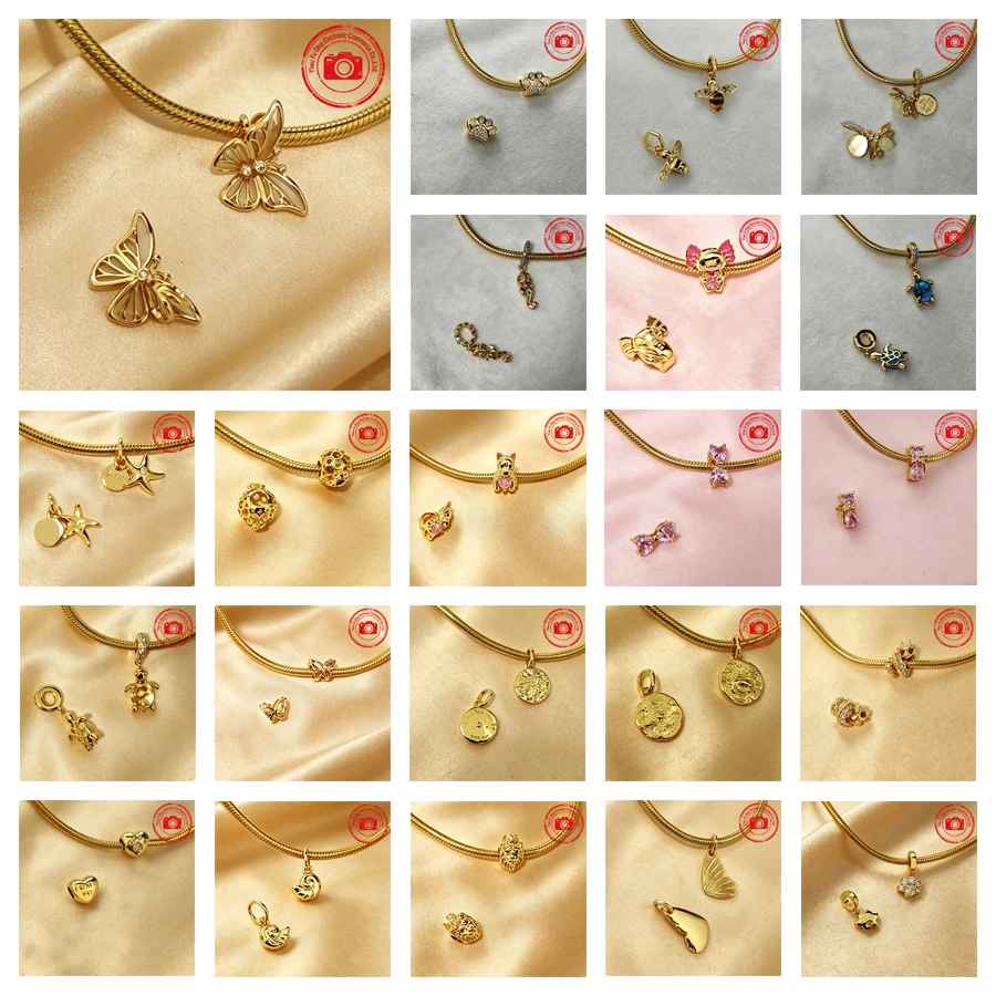 New Golden Animal Charms DIY Jewelry Gifts Firefly Bee Butterfly Sea Turtle Seahorse Pet Cat Lion Beads Fit Original Bracelets