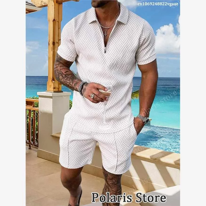 

Fashion Men's Color Block 2 Piece Suit Casual Track Shirt Set Short Sleeve Top And Shorts Cotton Blend Comfortable Autum...