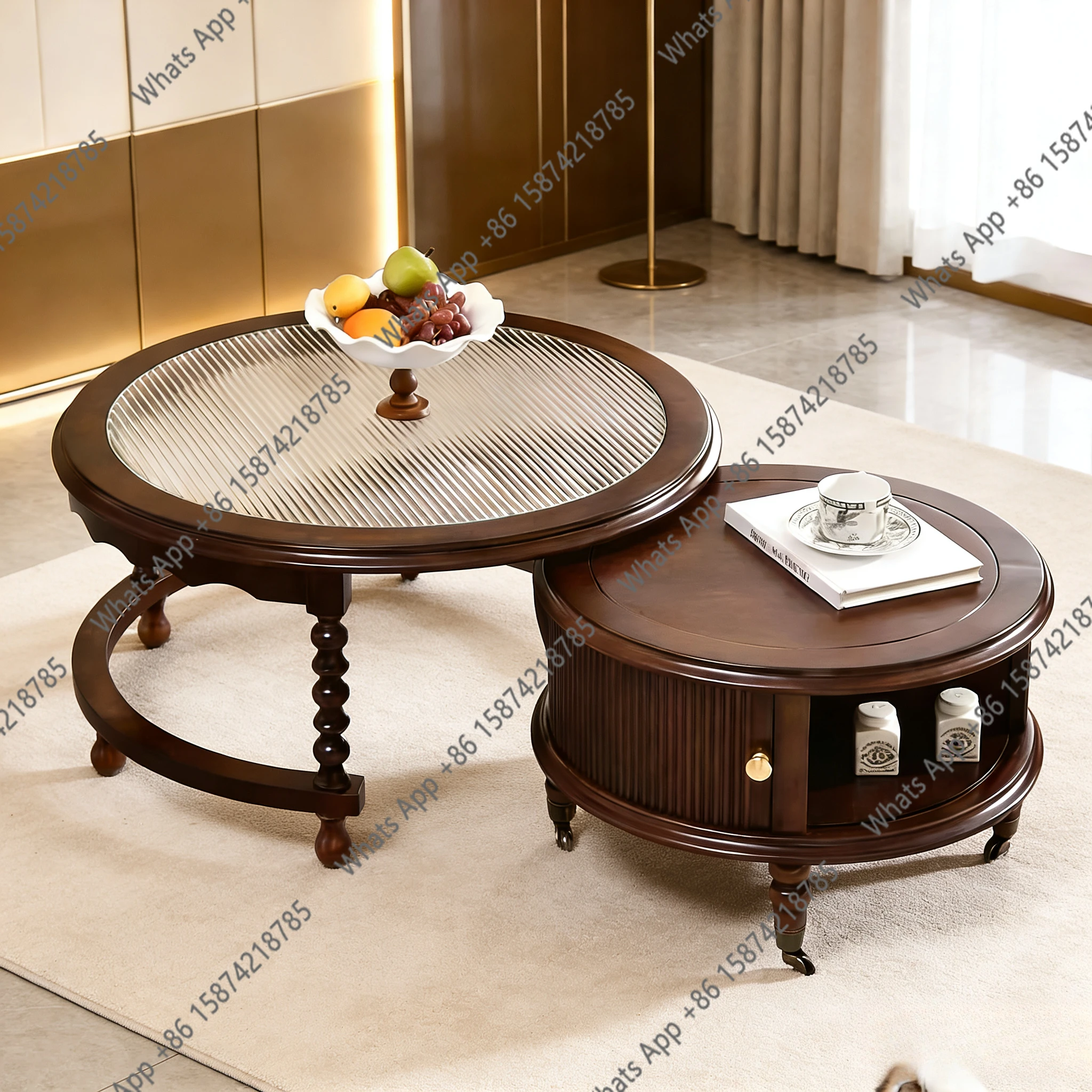 

Vcoffee Table Combination, Antique Style With Storage Mobile Small Round Table In The Living Room, Light Luxury And Highend Sens