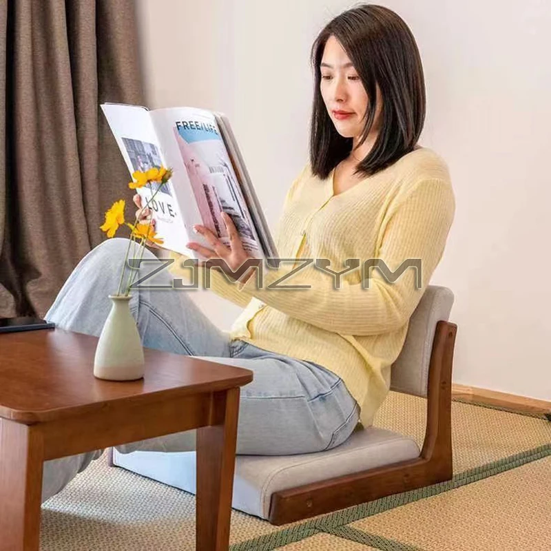 مسند ظهر للكرسي من الخشب الصلب، سرير ياباني، مقعد بدون أرجل، نافذة خليجية، وسادة أريكة كسولة واحدة، كرسي غرفة نوم للجلوس على الأرض