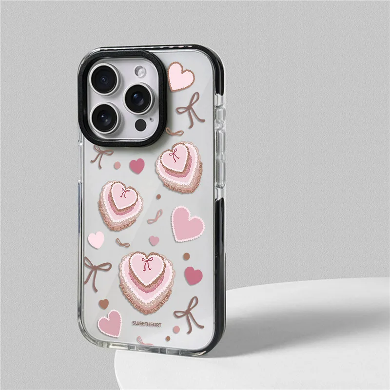 Loving Heart Bowknot Cake Phone Case For iphone 17 16 15 14 13 12 11 Pro Max Plus Air Soft TPU Shockproof Back Cover