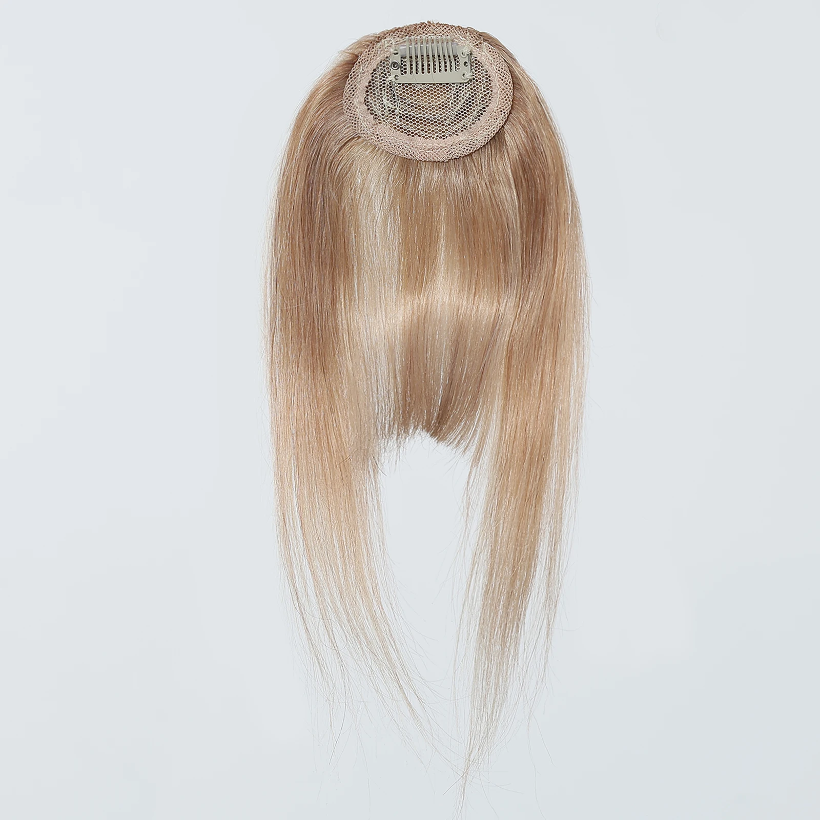 100% flequillo de cabello humano Rubio marrón Wispy Bang Clip de cabello en flequillo con patillas postizo para mujeres Clip en Air Bang 4,5 pulgadas