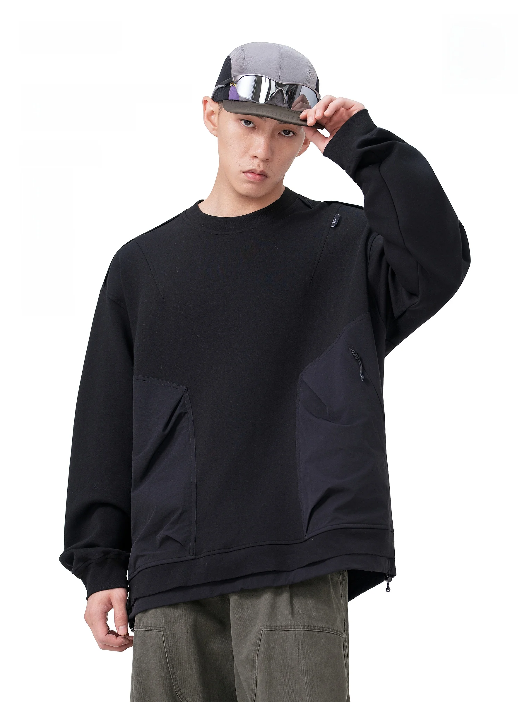 AOGZ Outdoor Heavyweight round Neck Sweatshirt Unisex Loose Splice Color Block Long Sleeve Cotton Blend Comfortable Sweatshirt
