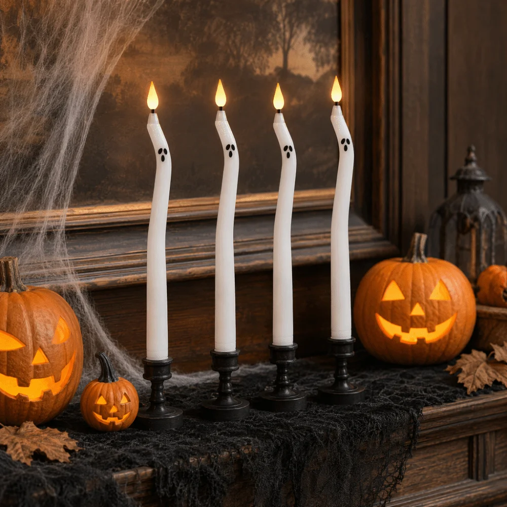 S-Shaped LED Electronic Candles Long Pole Twisted Long Stem Fake Candles Flickering Remote Control Table Decor Candles