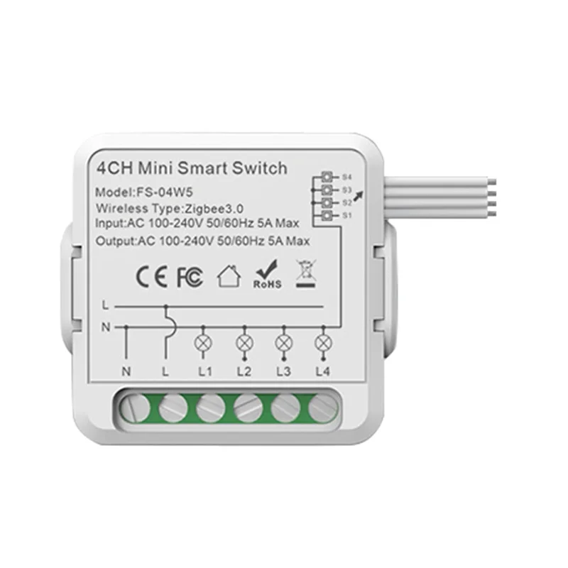 

Zigbee Relay Switch Module 3 / 4 Channel AC100-240V Work With Alexa Home Mini Smart Switch Module A-A50M