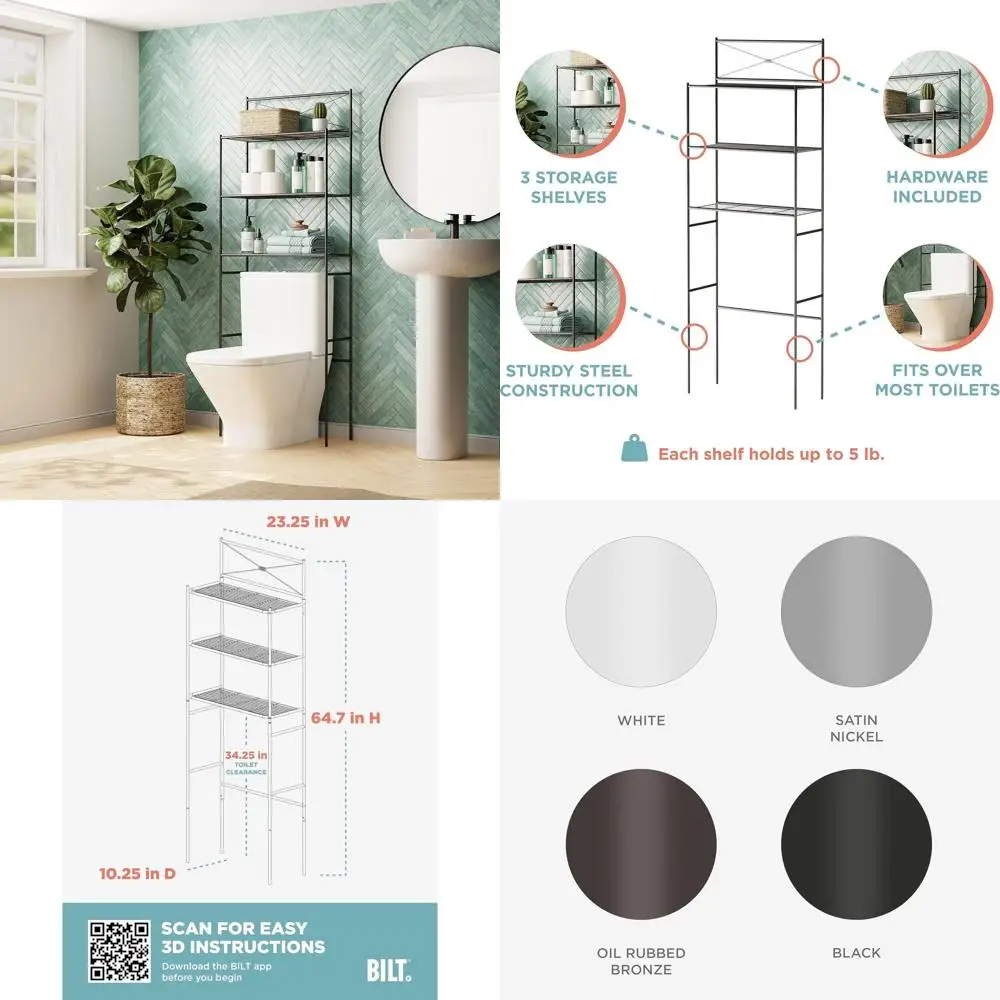 

Over Toilet Space Saver with 3 Metal Shelves, Oil Rubbed Bronze Bathroom Organizer