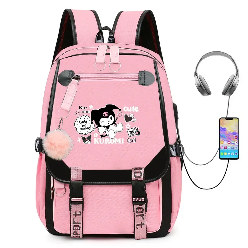 MINISO  Kuromi Cartoon Cute Kuromi Co-branded Backpack Shoulders Outdoor Bag Beautiful Fashion Accessories Rechargeable upgrade