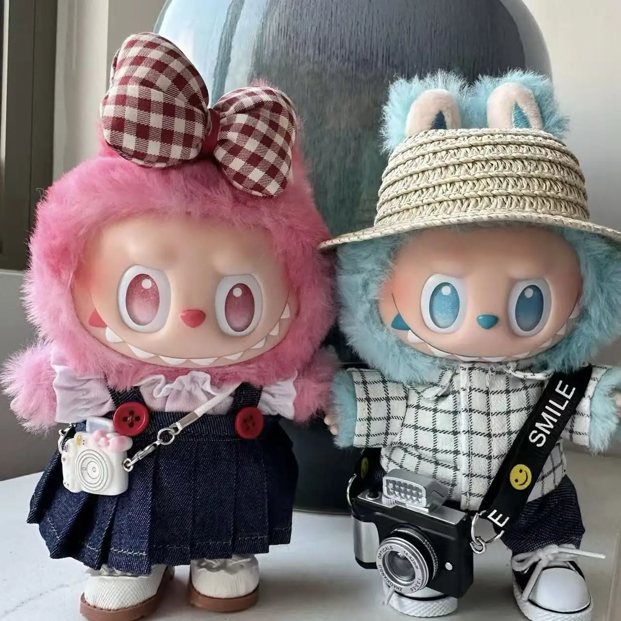 

17cm Mini Doll'S Clothes Outfit Accessories For Labubu V1 V2 Striped overalls hats glasses shoes Cool handsome Clothing Gift