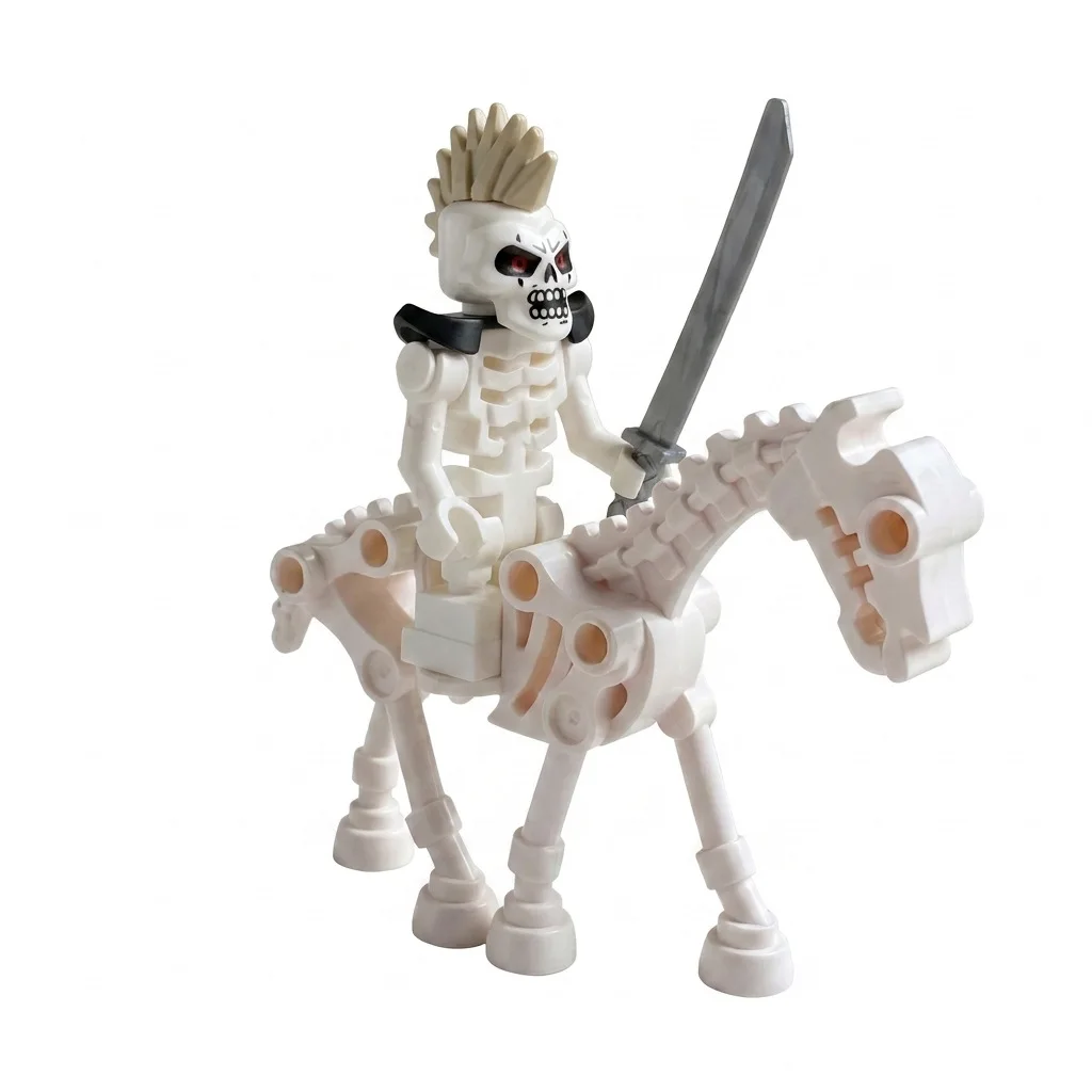 Skelett-Puppenarmee, Skelett-Kriegspferd, Skelett-Trupp mit Waffen, quadratische Bausteine, Geburtstagsgeschenke, Weihnachtsgeschenke.