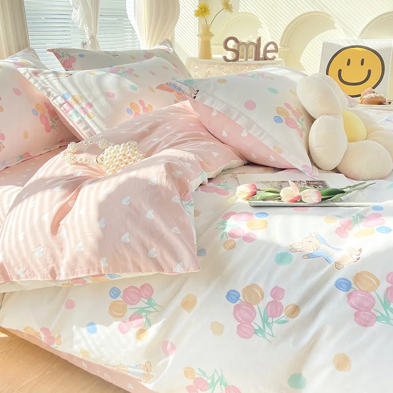 

2025 New Cotton Printed Bedding Set Sweet Cozy Sleep Naked Fitted Sheet Sets Single Double Queen Textile Supplies for Adults