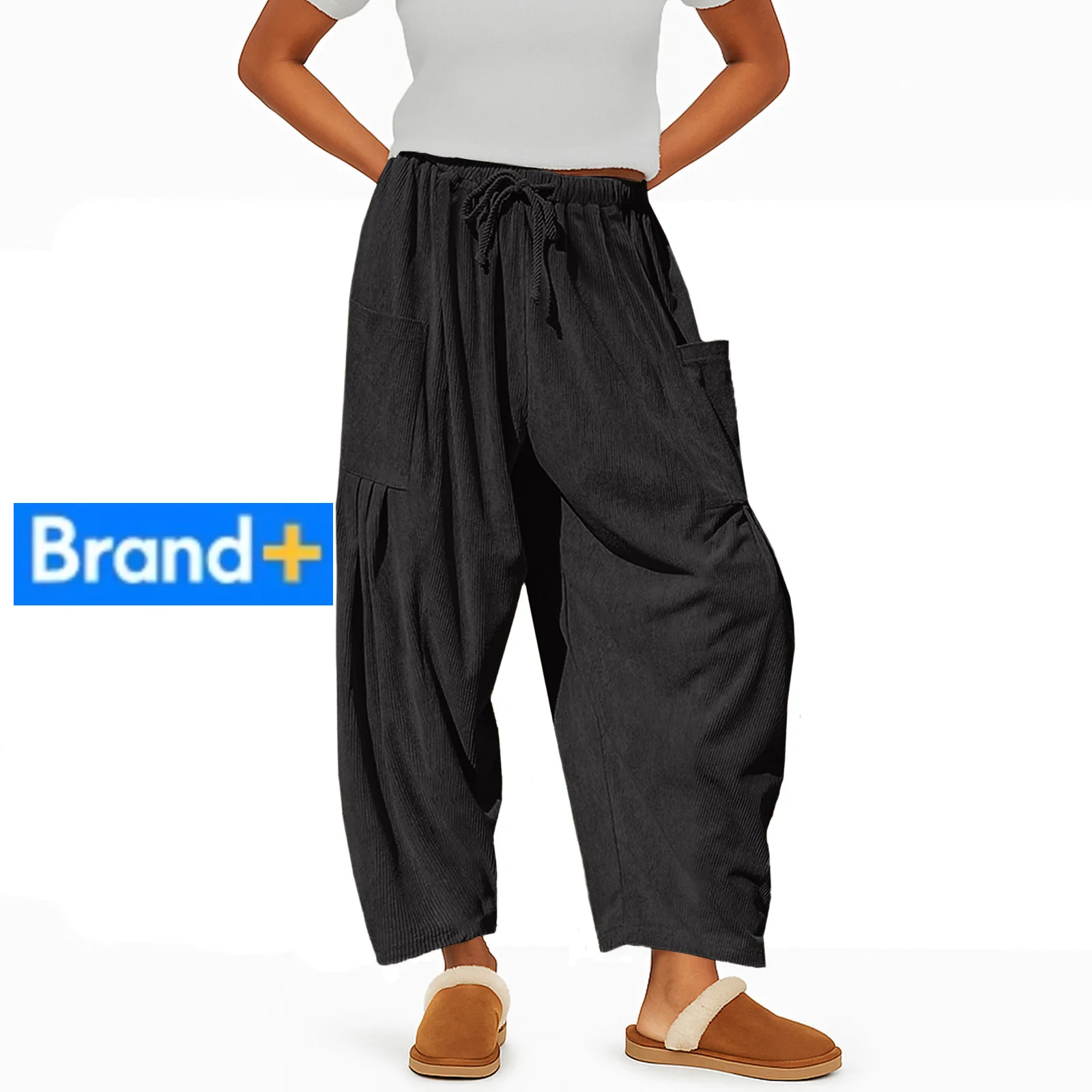 سروال قصير مريح للنساء - بنطلون بالازو فضفاض مع رباط قابل للتعديل، سروال صالة مثالي مع #3