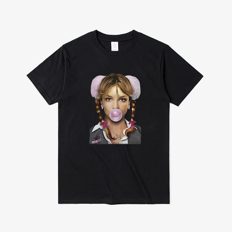 Singer Bubblegum Lady Retro T-shirt Round Neck Short Sleeve Streetwear Top for Men and Women