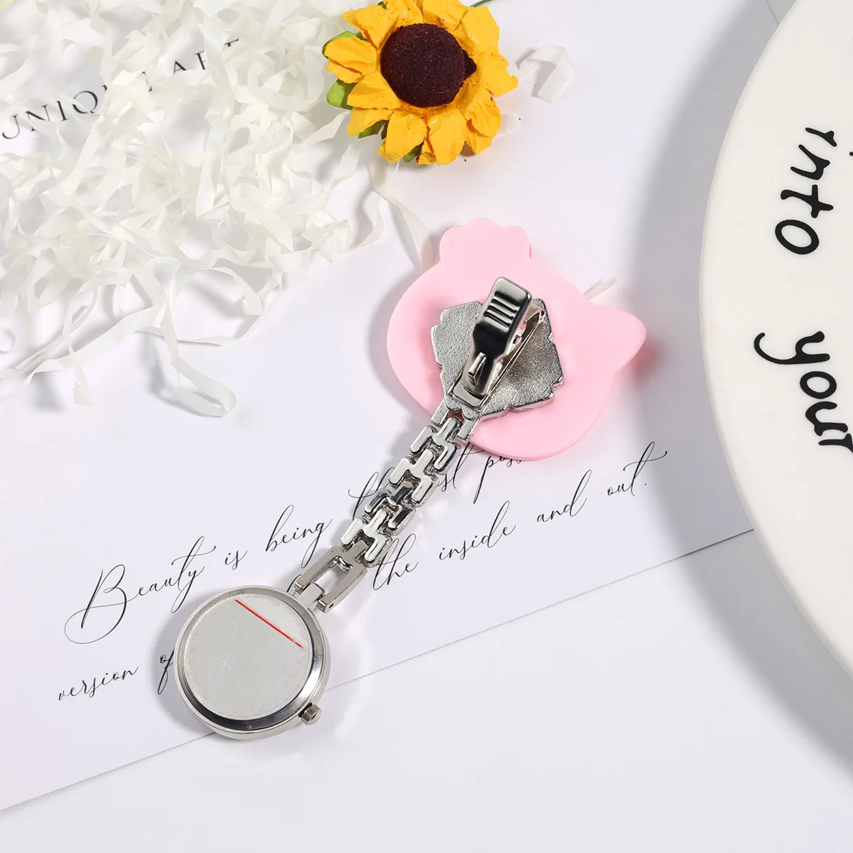 10Pcs/Lot Cute Cartoon Pull Buckle Nurse Watch Doctor Chest Watch Student Hanging Watch Silicone Pocket Watch