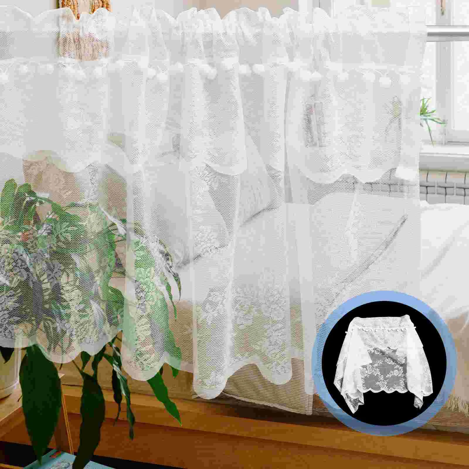 Floral Sheer Lace Balloon Shade Curtains Half Window Home Decor Rural Tie-up Shades for Windows Kitchen Valance