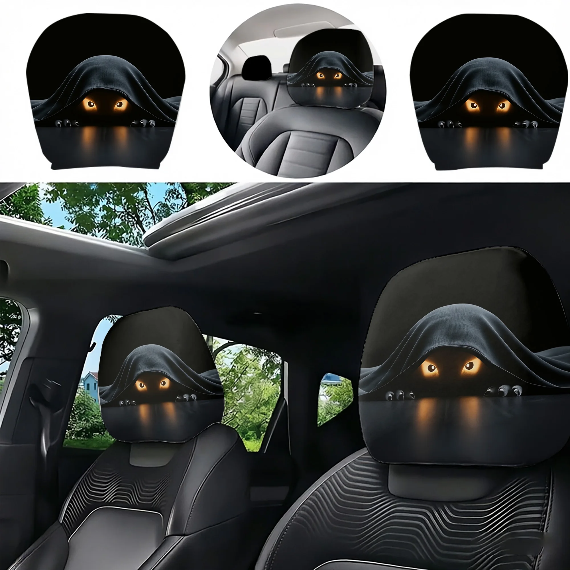 2pcs mysterious-eyed monster-patterned car headrest covers to add a touch of eerie atmosphere to your car interior. Filling not