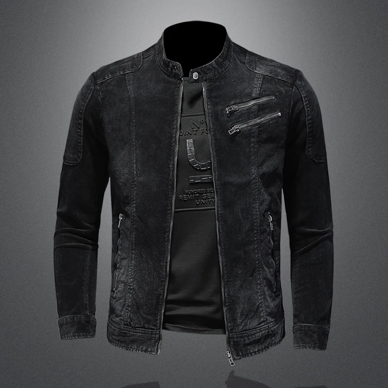 2023 Spring and Autumn trend denim coat high-quality casual boutique men\'s retro embossed craft corduroy denim coat jacket