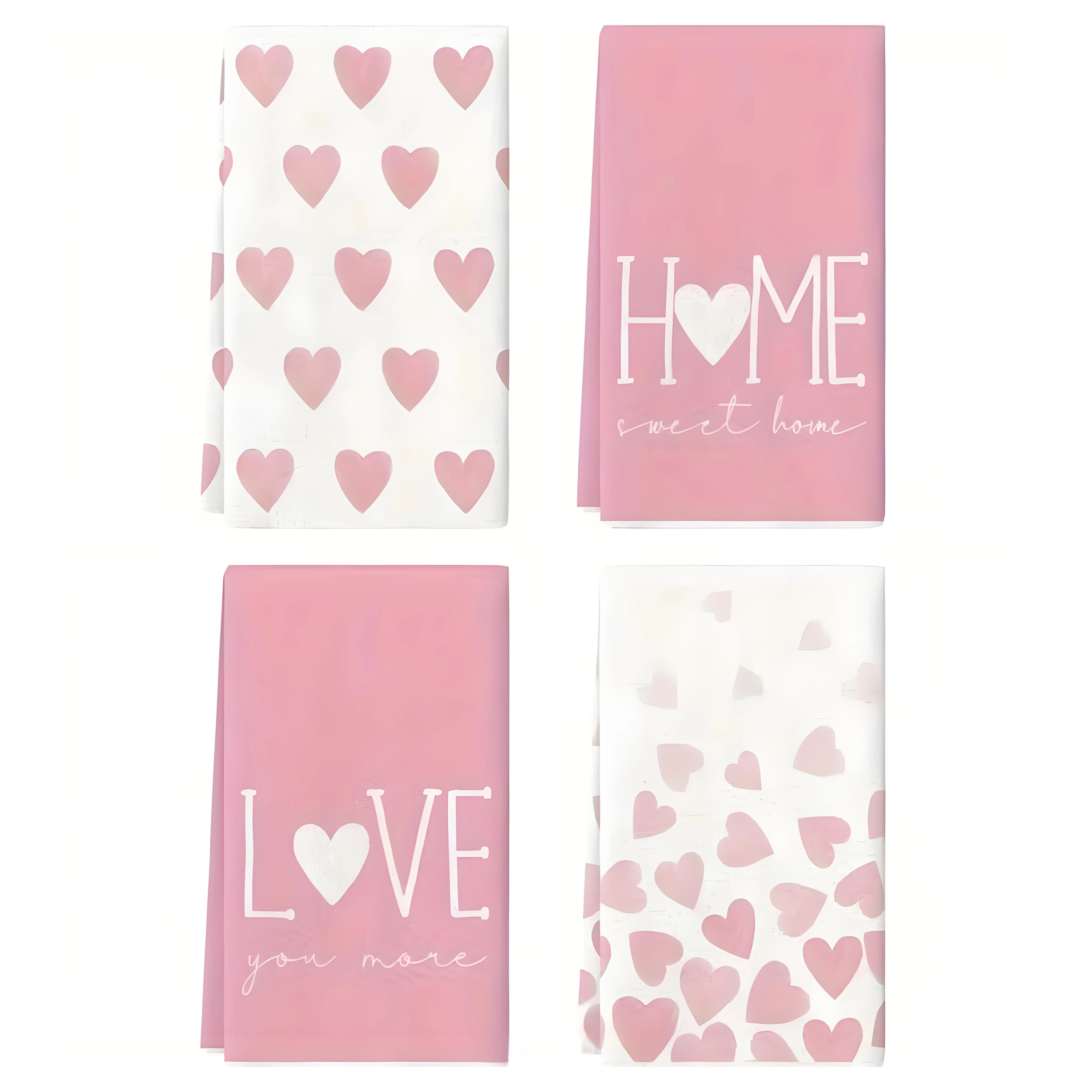 4 packs of pink falling hearts, used for kitchen decoration, hand towels, dishcloths, kitchen dishtowels