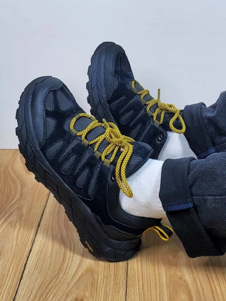 Mens Breathable Outdoor Hiking Shoes Low Cut Lace Up Thick Platform Spliced Camping Shoes Man Breathable Outdoor Sports Sneakers