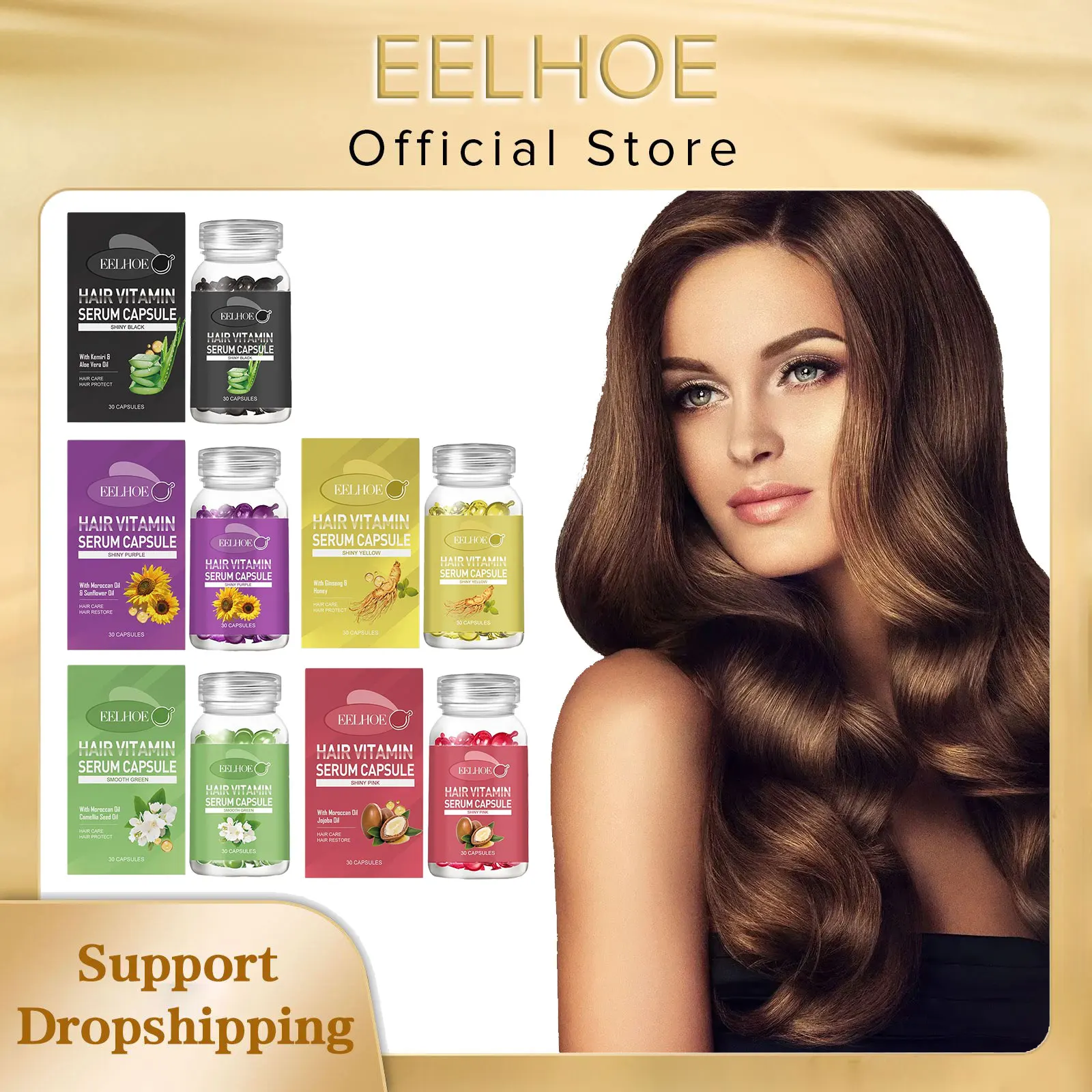 

EELHOE Vitamin E in Oil for Hair Loss Prevention Strengthening Hair Roots Moroccan Argan Oil Smooth Regrowth Hair Oil Capsules