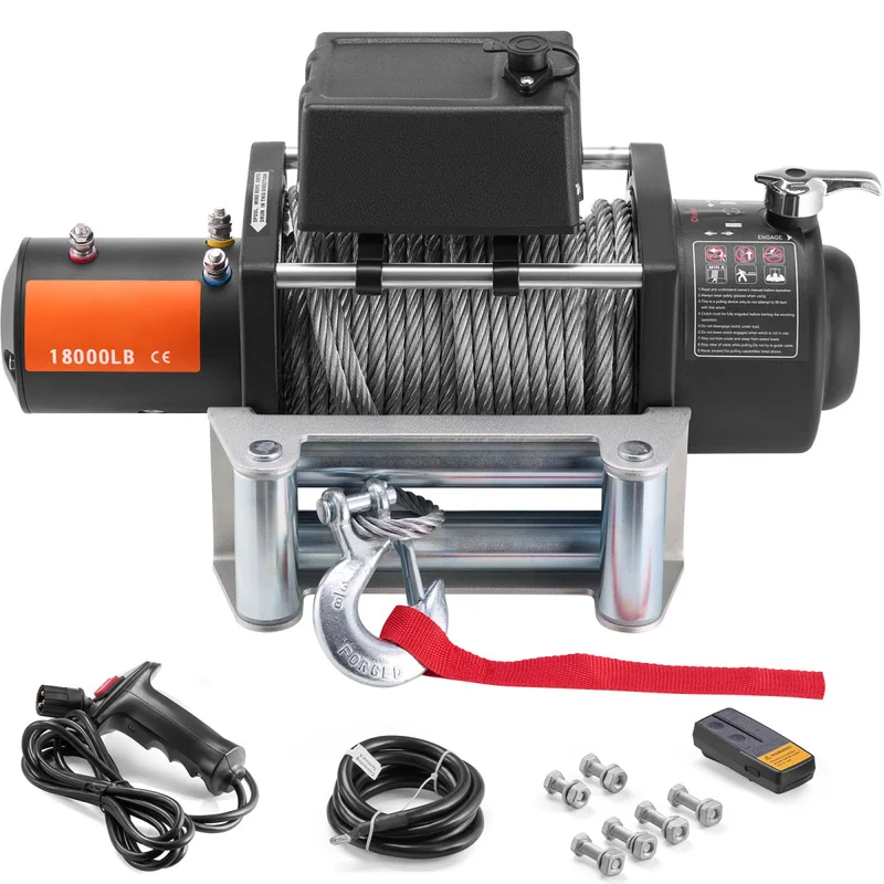 Electric Winch Truck 18,000 Lb Steel Cable IP65 Waterproof Remote Control