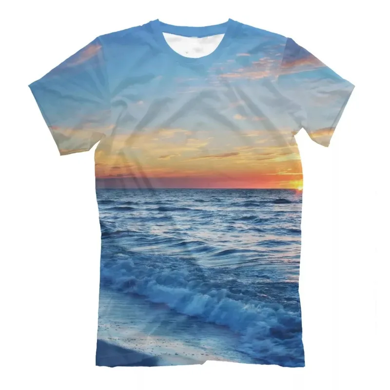 Summer Fashion Casual Seaside Beach 3D Printed Tourism T-shirt Breathable Men's Hip Hop Harajuku Street Round Neck Short Sleeve