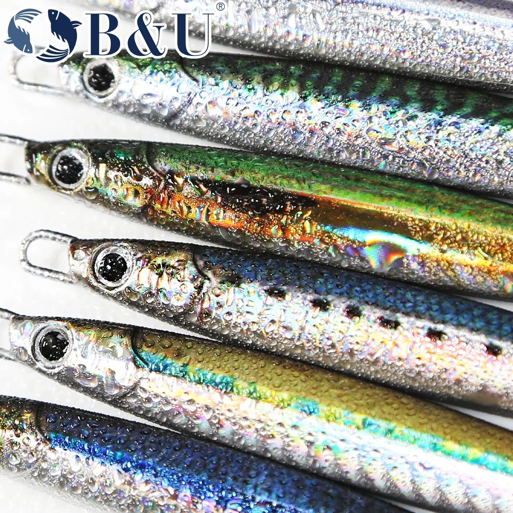 B&U Shore Casting Jigging 3D Printing Metal Cast Jig Spoon Rattle UV Fish Sea Bass Saltwater Fishing Lure Artificial Bait Tackle