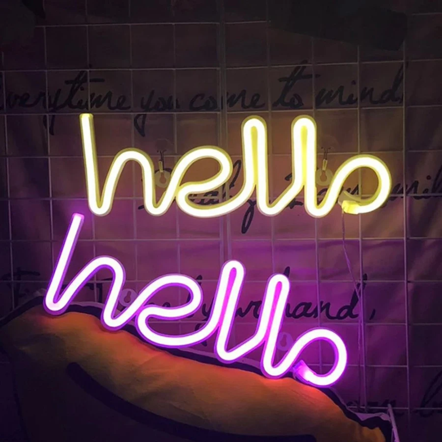 Hello Heart Love Neon Light Sign LED Modeling Night Lamp Wall Store Room Decoration edding Window Shop USB & Battery Powered