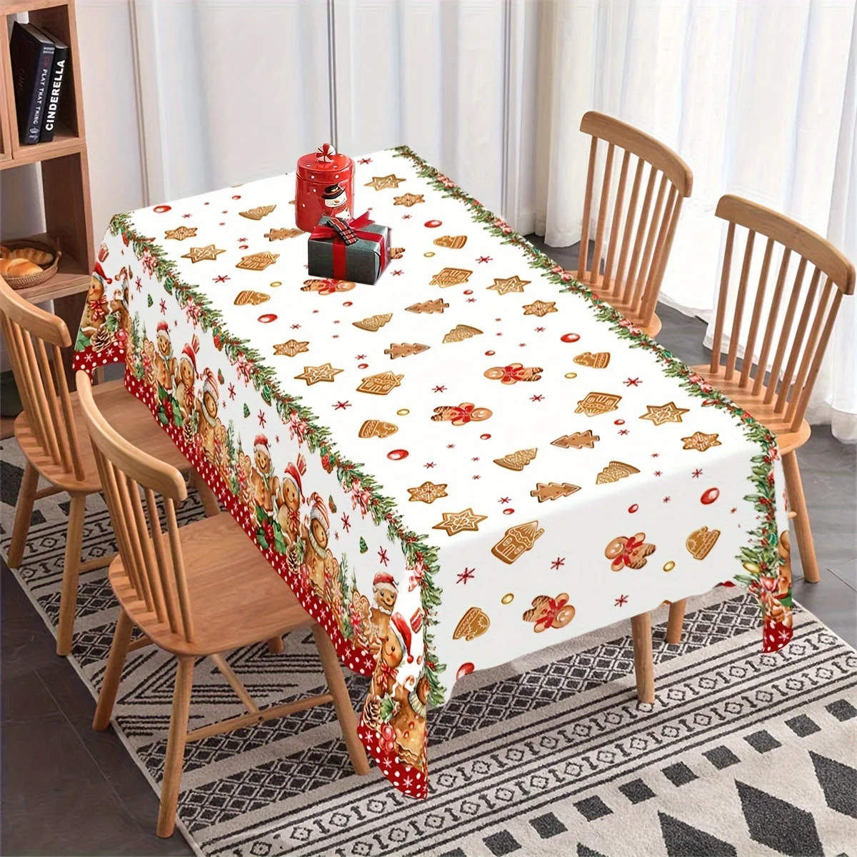 Merry Christmas Gingerbread Man Tablecloth for Table Decor Winter Xmas Holiday Kitchen Dining Table Cloth Christmas Decorations