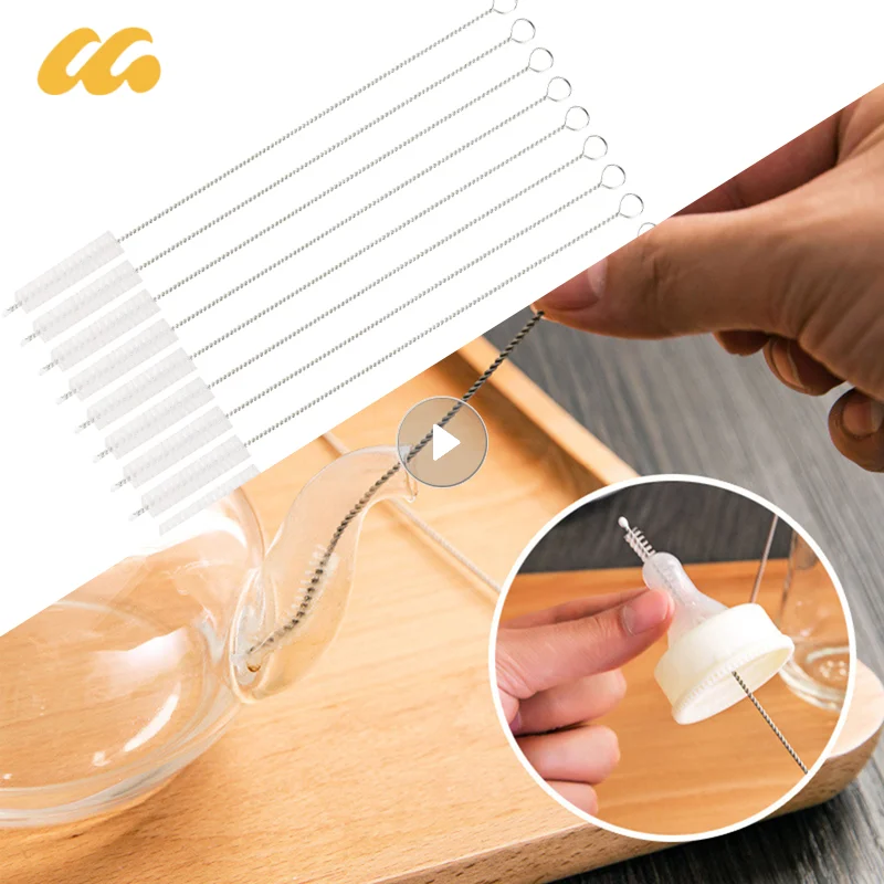 Aço inoxidável macio cabelo sucção vidro tubo limpador escovas, ferramentas do tanque de peixes, palha escova de limpeza, escova de palha longa, 5 10Pcs