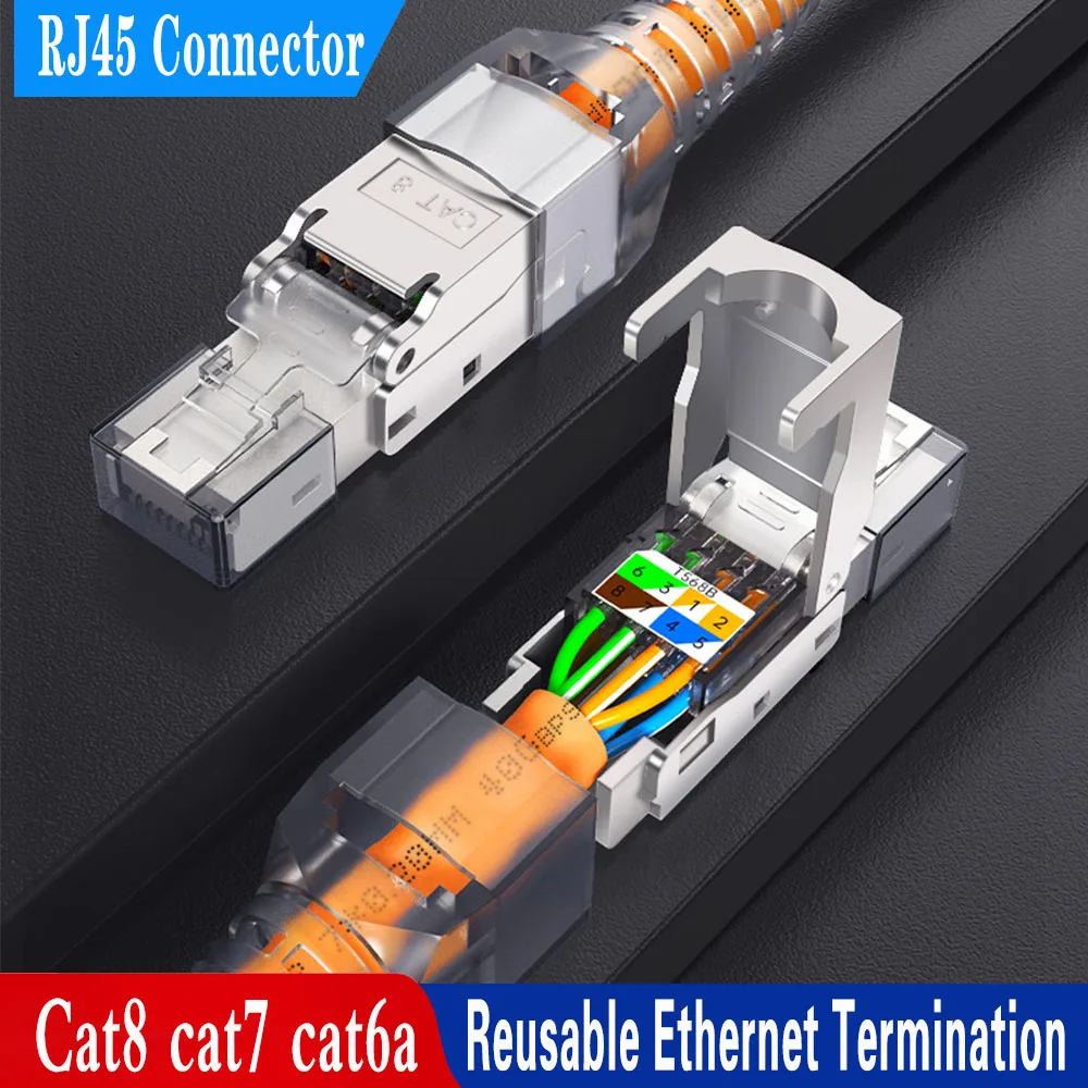 CAT8 STP RJ45 Connector CAT7 CAT6A Reusable Ethernet Termination modular Plug Shielded Modular Zinc alloy Field Termination Plug