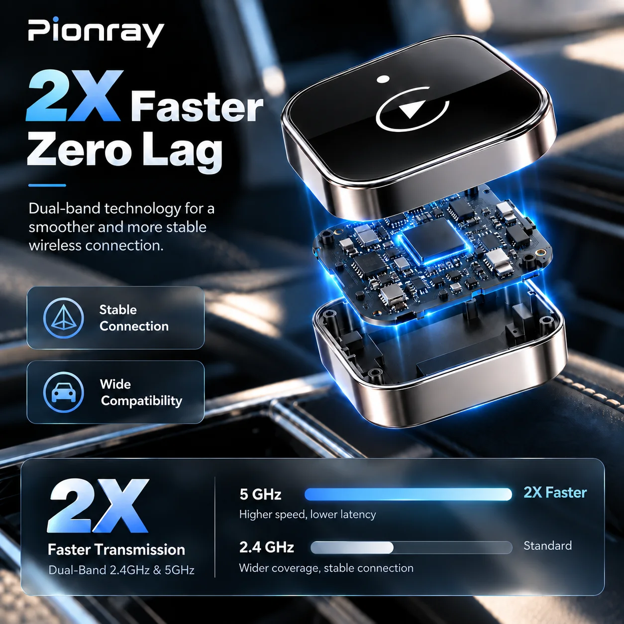 Upgraded Pionray Wireless CarPlay Adapter Stable Transmission No Delay Convert Wired to Wireless CarPlay for Enhanced Driving Ex