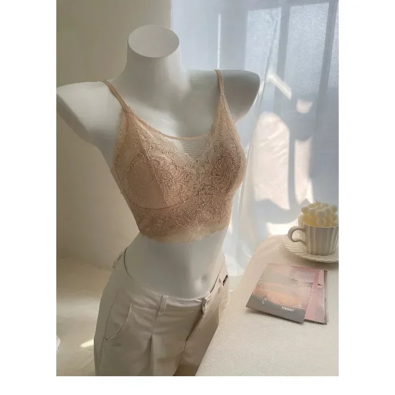 Women U Neck Backless Minimizer Bra Summer Thin Lace Wireless Non Padded Breathable Anti Chafe Daily Lingerie Underwear S-L Size