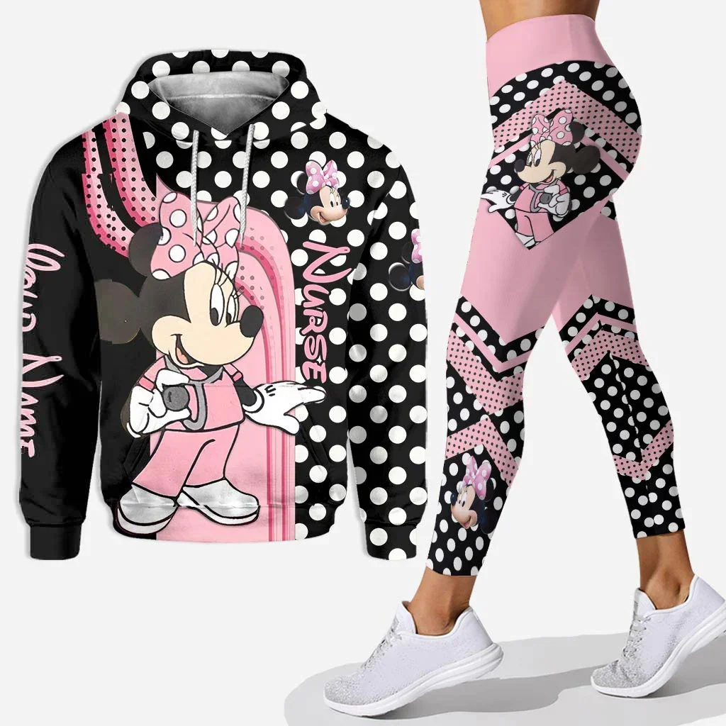 Personalized Name New Disney Minnie Mouse 3D Women\'s Hoodie and Leggings Suit Mickey Yoga Pants Sweatpants Fashion Sports Suit