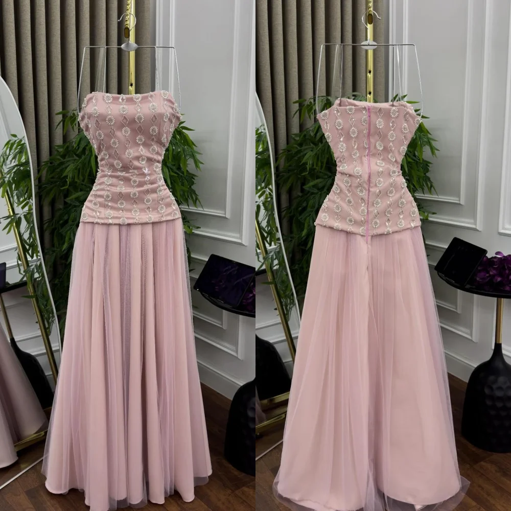 

Customized Beading Pleat Strapless A-line Long Dress Bespoke Occasion Classic Prom Women's Evening Elegant Party Wedding Glitter