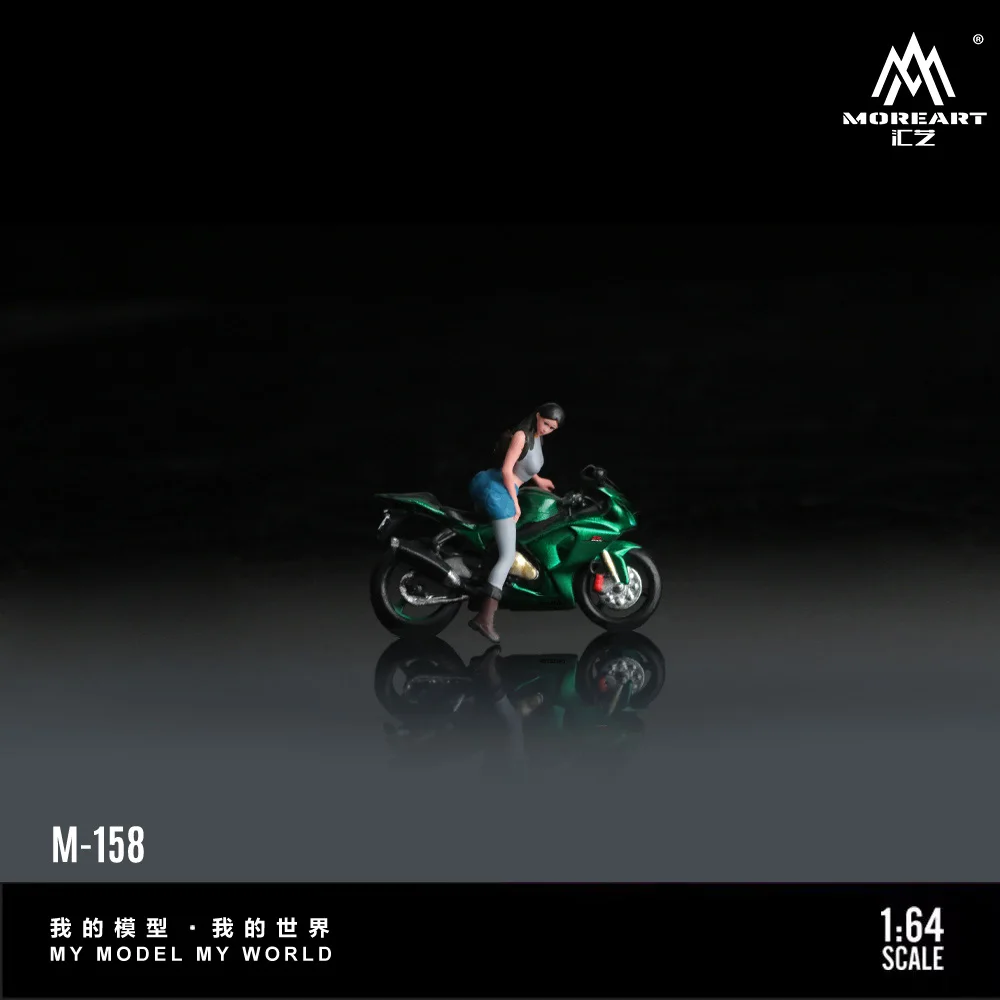 MoreArt 1:64 Green Motorcycle Action Figure Resin Model, Miniature Scene Decoration Gift&Display