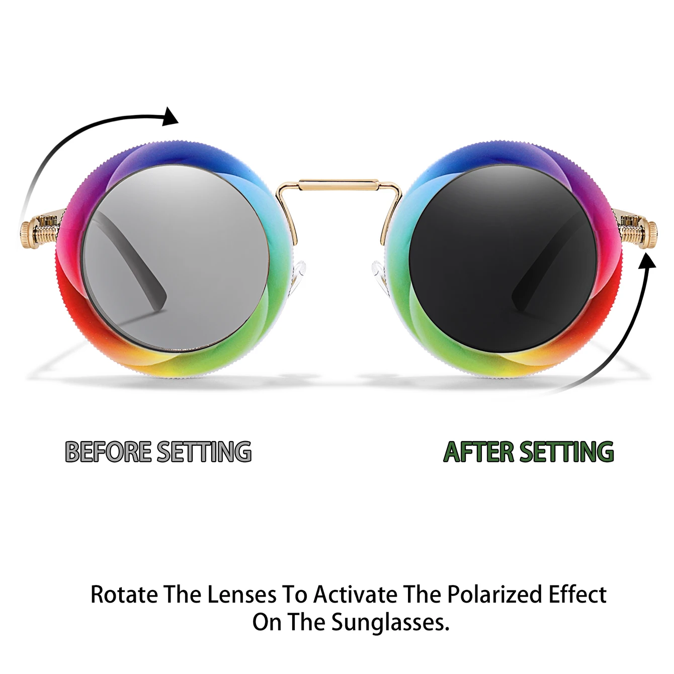 نظارات شمسية مستديرة ND للرجال والنساء Steampunk بعدسات مستقطبة قابلة للدوران - إطار معدني سطوع قابل للتعديل مع نظارات واقية