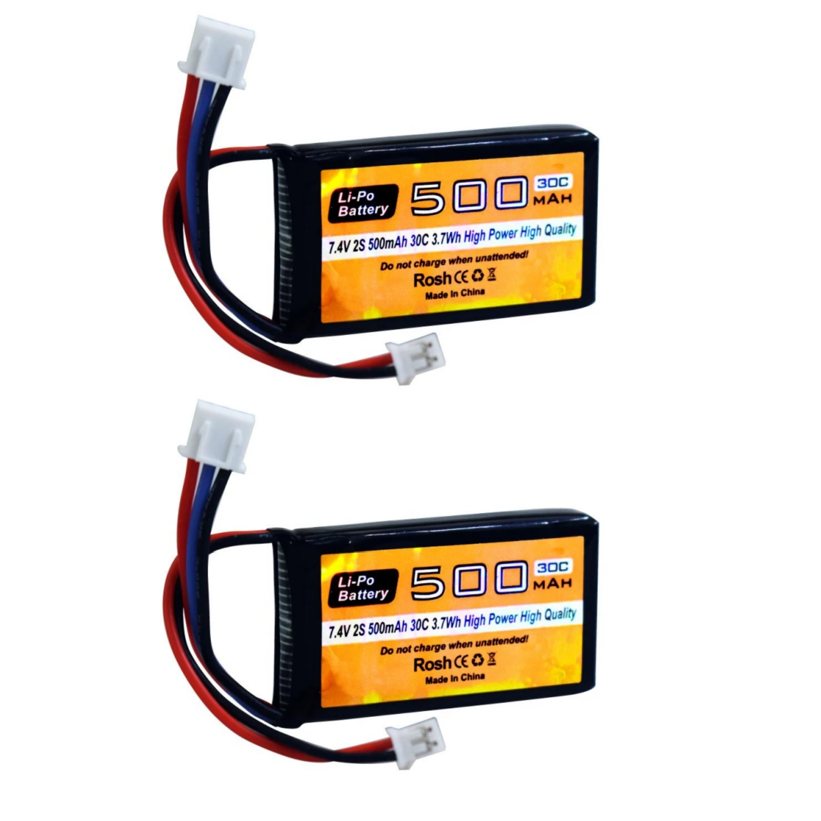 Bateria Lipo para Carros RC, Ficha PH2.0, 7.4V, 500mAh, 30C, AX24, SCX24RC, Carro, Compatível com Mais 1:10, 1/16, 1/18, Proporção 1/24, 2 Unidades