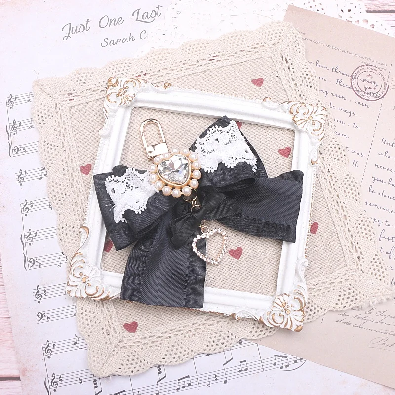 Portafoglio Lolita giapponese dolce e carino fatto a mano giapponese Portafoglio morbido con fiocco in strass in pizzo per ragazza Portafoglio di grande capacità per donna